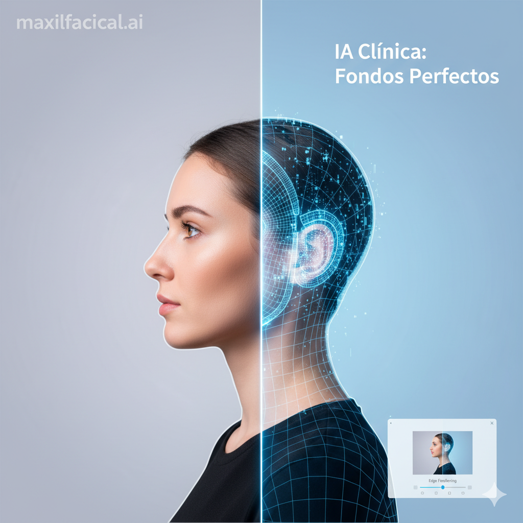 Herramienta de IA para Fotografía Clínica: Fondos Perfectos con un Clic y análisis de simetría facial.